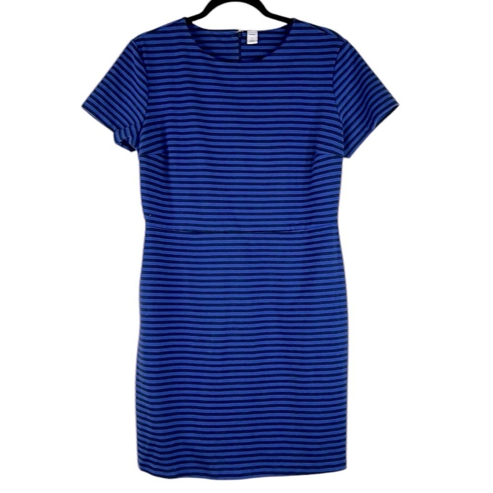 Old Navy Blue & Navy Blue Striped Short Sleeve Summer Career Sheath Dress Size L